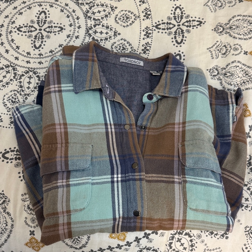 Toad&Co Women's Organic Cotton lined flannel Shirt - Aqua, Brown, Navy